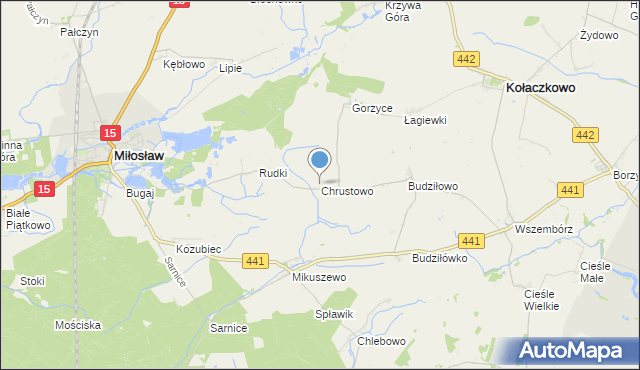 mapa Chrustowo, Chrustowo gmina Miłosław na mapie Targeo