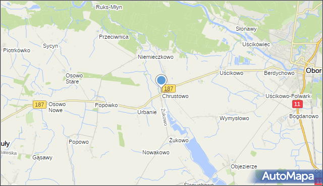 mapa Chrustowo, Chrustowo gmina Oborniki na mapie Targeo