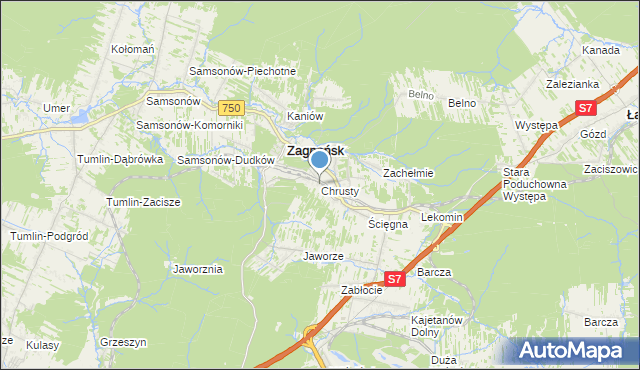 mapa Chrusty, Chrusty gmina Zagnańsk na mapie Targeo