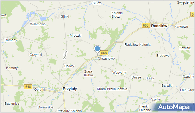 mapa Chrzanowo, Chrzanowo gmina Przytuły na mapie Targeo