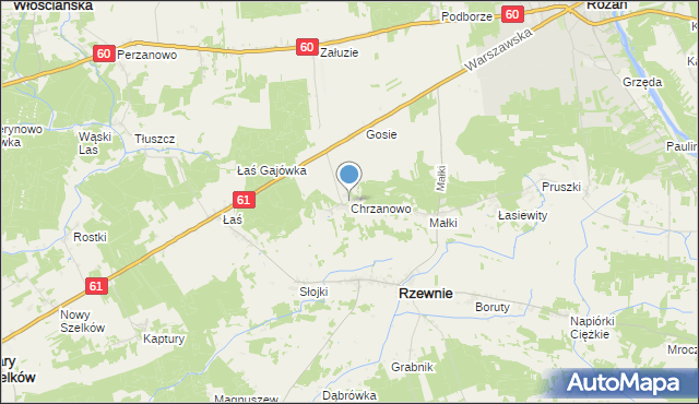 mapa Chrzanowo, Chrzanowo gmina Rzewnie na mapie Targeo