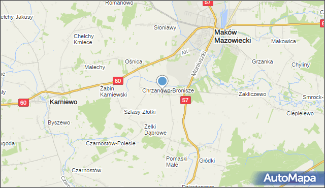 mapa Chrzanowo, Chrzanowo gmina Szelków na mapie Targeo