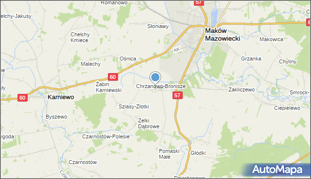 mapa Chrzanowo, Chrzanowo gmina Szelków na mapie Targeo