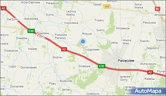 mapa Chrząstówek, Chrząstówek gmina Parzęczew na mapie Targeo