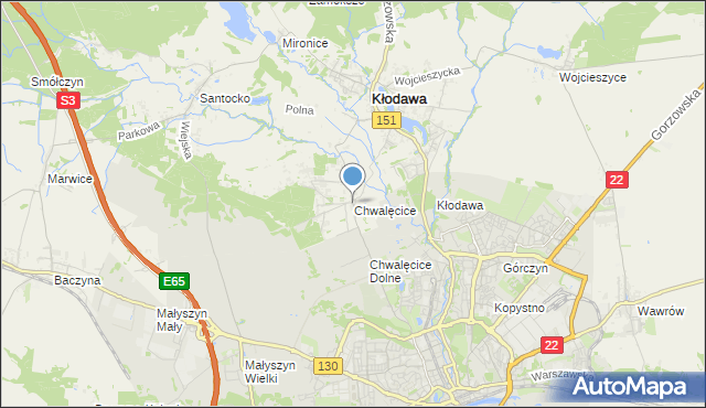 mapa Chwalęcice, Chwalęcice gmina Kłodawa na mapie Targeo