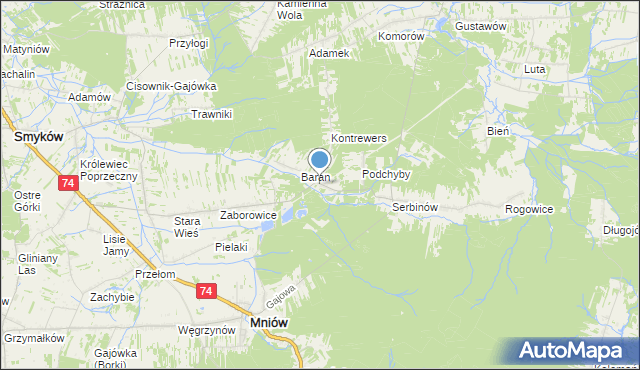 mapa Chyby, Chyby gmina Mniów na mapie Targeo