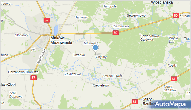 mapa Chyliny, Chyliny gmina Szelków na mapie Targeo
