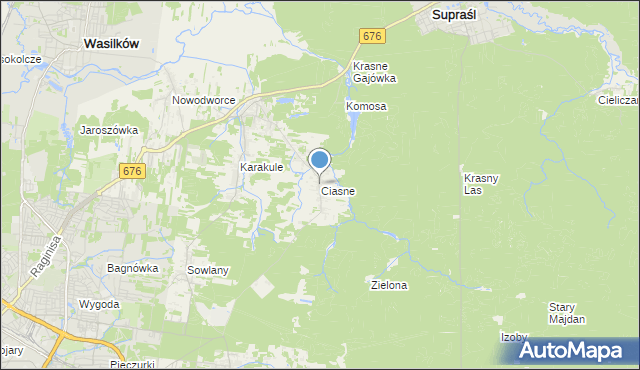 mapa Ciasne, Ciasne gmina Supraśl na mapie Targeo