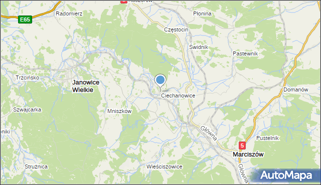 mapa Ciechanowice, Ciechanowice na mapie Targeo