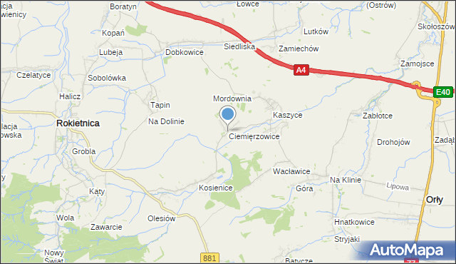 mapa Ciemięrzowice, Ciemięrzowice na mapie Targeo