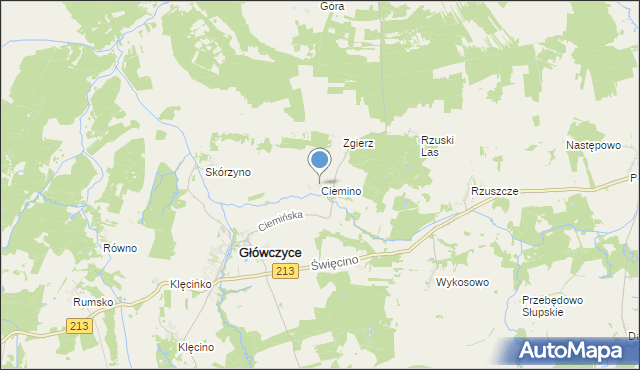 mapa Ciemino, Ciemino gmina Główczyce na mapie Targeo