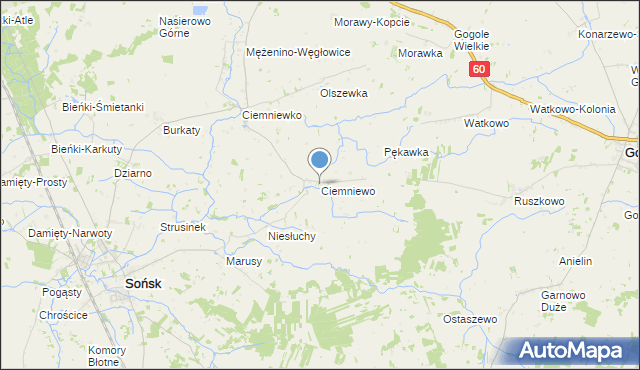 mapa Ciemniewo, Ciemniewo gmina Sońsk na mapie Targeo