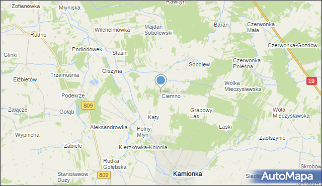 mapa Ciemno, Ciemno gmina Kamionka na mapie Targeo