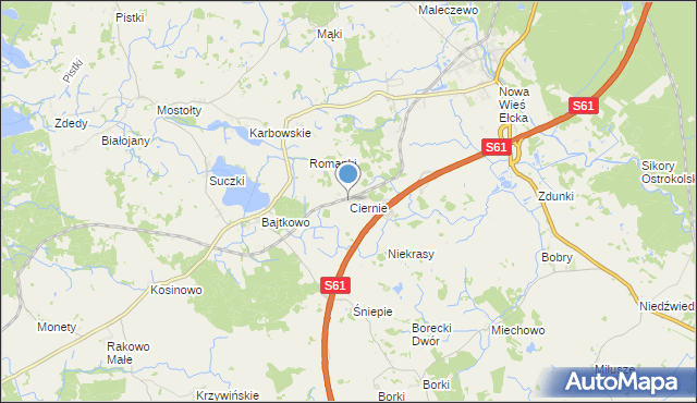 mapa Ciernie, Ciernie gmina Ełk na mapie Targeo