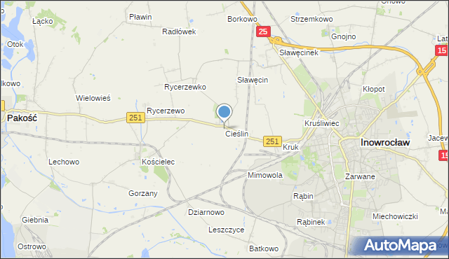 mapa Cieślin, Cieślin gmina Inowrocław na mapie Targeo