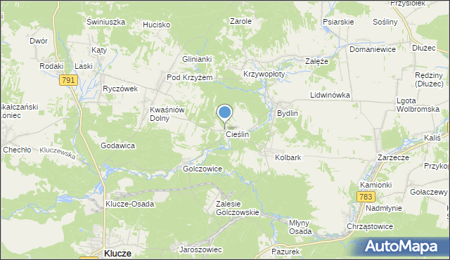mapa Cieślin, Cieślin gmina Klucze na mapie Targeo