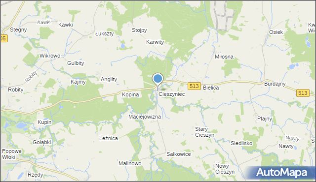 mapa Cieszyniec, Cieszyniec na mapie Targeo