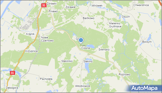 mapa Ciosna, Ciosna gmina Gryfino na mapie Targeo