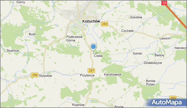 mapa Cisów, Cisów gmina Kożuchów na mapie Targeo