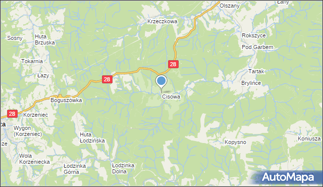 mapa Cisowa, Cisowa gmina Krasiczyn na mapie Targeo