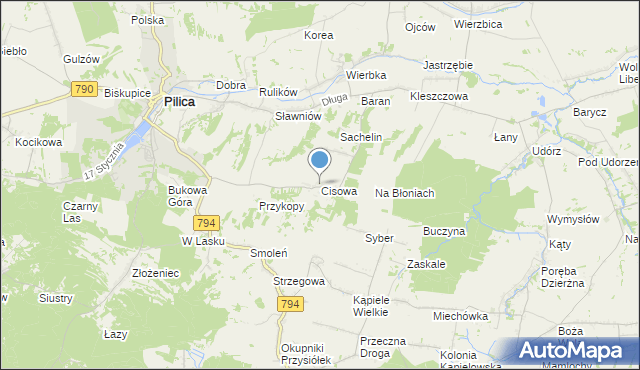 mapa Cisowa, Cisowa gmina Pilica na mapie Targeo