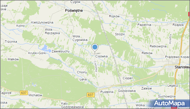 mapa Cisówka, Cisówka gmina Stanisławów na mapie Targeo