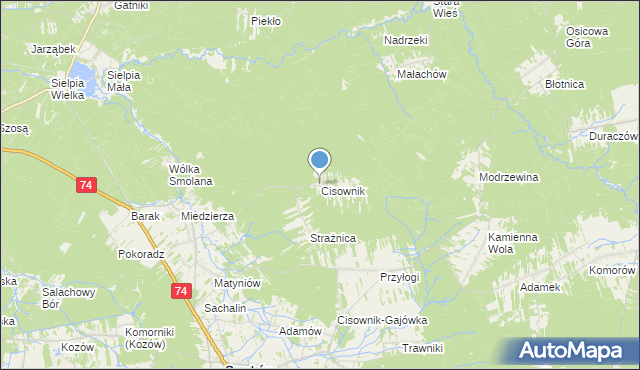 mapa Cisownik, Cisownik gmina Smyków na mapie Targeo