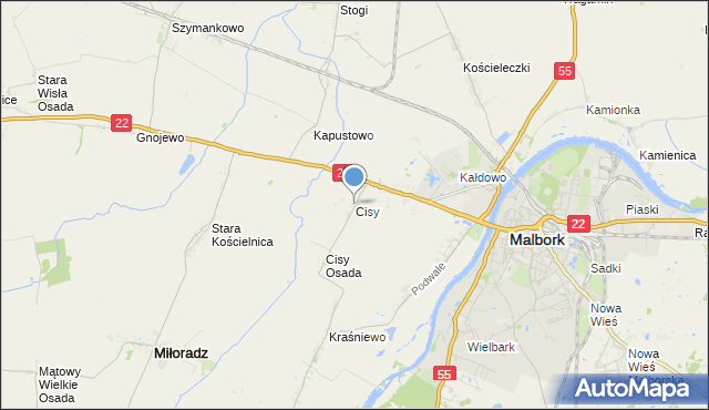 mapa Cisy, Cisy gmina Malbork na mapie Targeo