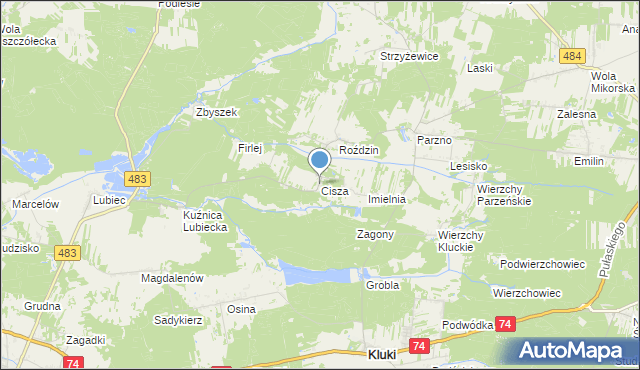 mapa Cisza, Cisza gmina Kluki na mapie Targeo