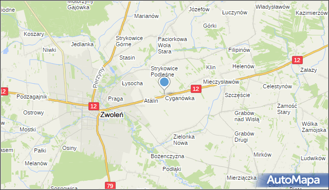 mapa Cyganówka, Cyganówka gmina Zwoleń na mapie Targeo