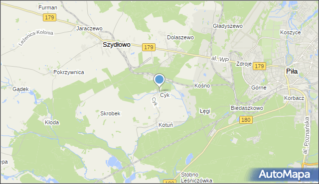 mapa Cyk, Cyk gmina Szydłowo na mapie Targeo