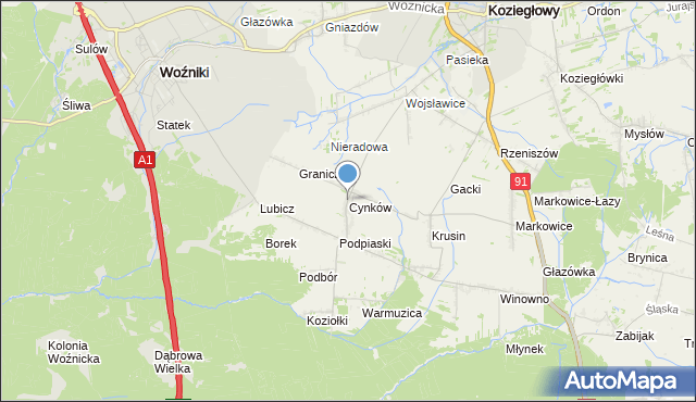 mapa Cynków, Cynków gmina Koziegłowy na mapie Targeo