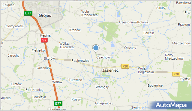 mapa Czachów, Czachów gmina Jasieniec na mapie Targeo