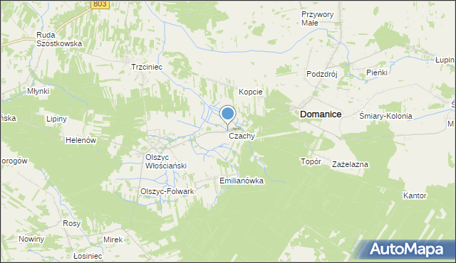 mapa Czachy, Czachy gmina Domanice na mapie Targeo