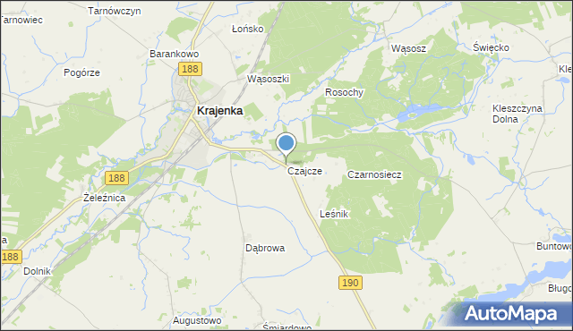 mapa Czajcze, Czajcze gmina Krajenka na mapie Targeo