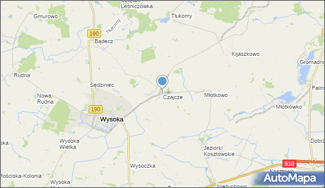 mapa Czajcze, Czajcze gmina Wysoka na mapie Targeo