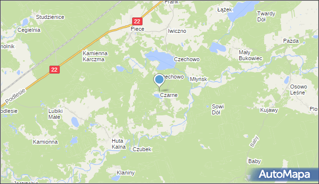 mapa Czarne, Czarne gmina Kaliska na mapie Targeo