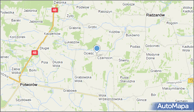 mapa Czarnocin, Czarnocin gmina Radzanów na mapie Targeo