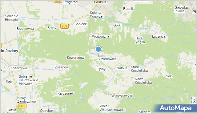 mapa Czarnowiec, Czarnowiec gmina Osieck na mapie Targeo