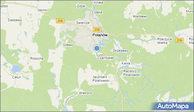 mapa Czarnowiec, Czarnowiec gmina Polanów na mapie Targeo