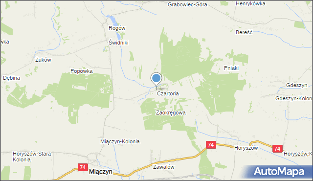 mapa Czartoria, Czartoria gmina Miączyn na mapie Targeo