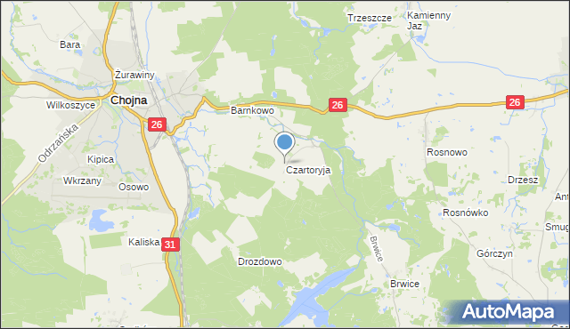 mapa Czartoryja, Czartoryja gmina Chojna na mapie Targeo