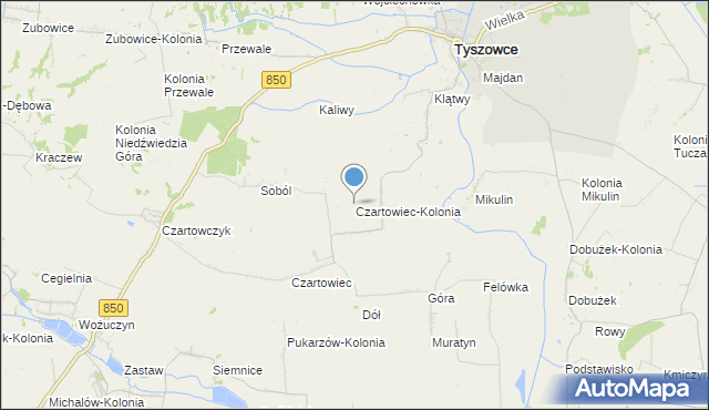 mapa Czartowiec-Kolonia, Czartowiec-Kolonia na mapie Targeo