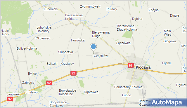 mapa Cząstków, Cząstków gmina Kłodawa na mapie Targeo