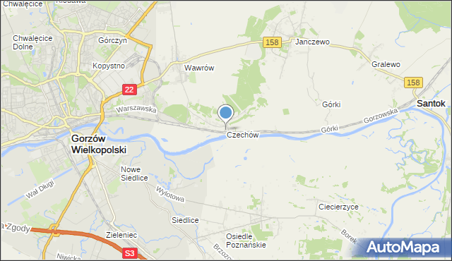 mapa Czechów, Czechów gmina Santok na mapie Targeo