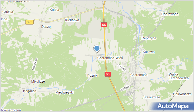 mapa Czeremcha-Wieś, Czeremcha-Wieś na mapie Targeo