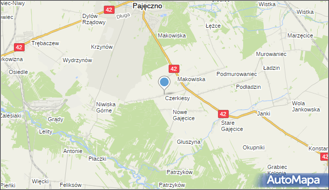 mapa Czerkiesy, Czerkiesy gmina Pajęczno na mapie Targeo