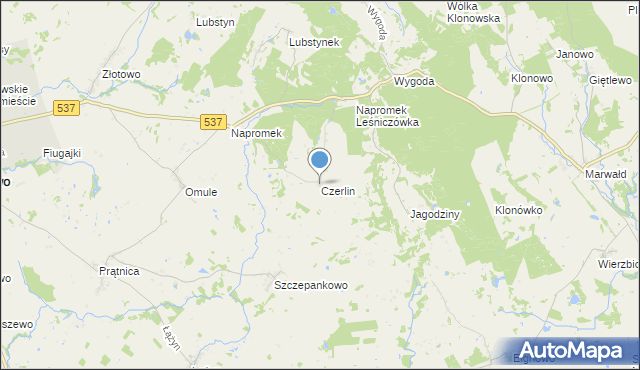 mapa Czerlin, Czerlin gmina Lubawa na mapie Targeo