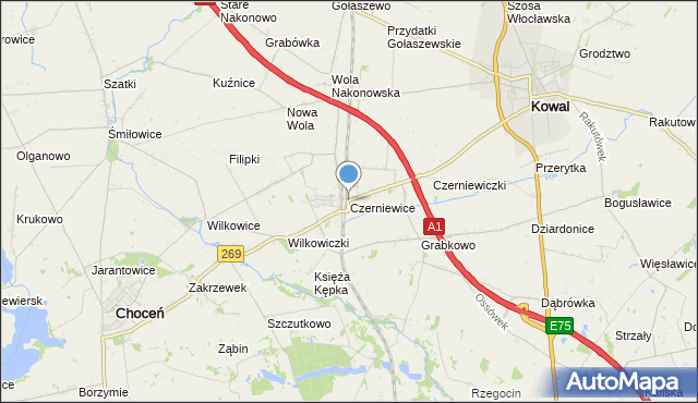 mapa Czerniewice, Czerniewice gmina Choceń na mapie Targeo