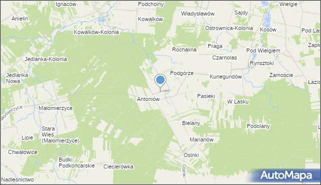 mapa Czerwona, Czerwona gmina Ciepielów na mapie Targeo